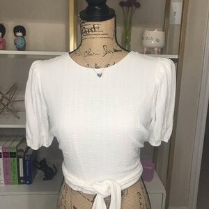 Emory Park White Puff Sleeve Cropped Blouse